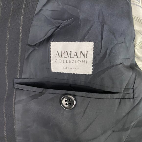 Armani Collezioni Suit Navy Blue Pinstripe Men's Suit Coat 44L Pants 36 Wool - Picture 4 of 16